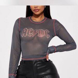 AC/DC Women's Gray Mesh Long Sleeve Top